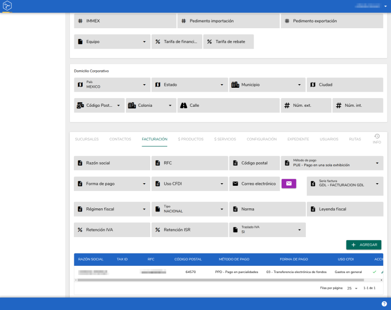 Creación de registros de facturación para clientes